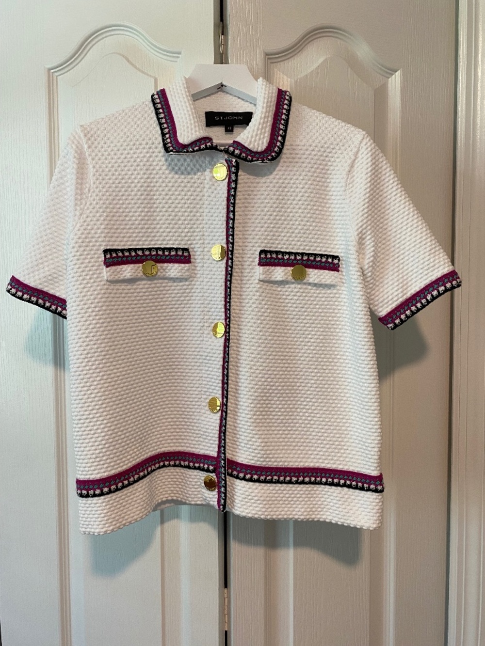 St. John White Knit Jacket with Trim